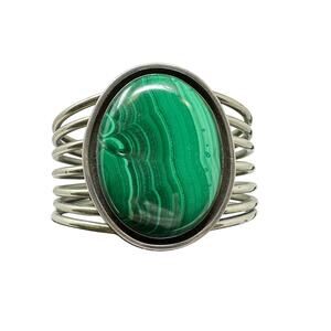 Vintage Native American Malachite Cuff Bracelet Sterling Silver